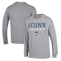 Men's Champion Gray UConn Huskies Soccer Stack Logo Long Sleeve T-Shirt
