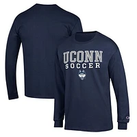 Men's Champion Navy UConn Huskies Soccer Stack Logo Long Sleeve T-Shirt