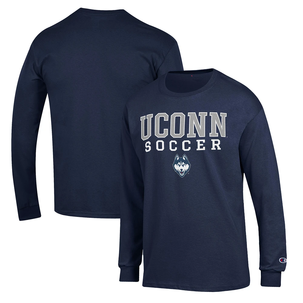 Men's Champion Navy UConn Huskies Soccer Stack Logo Long Sleeve T-Shirt