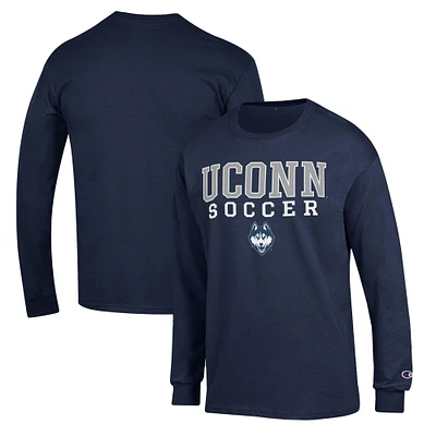 Men's Champion Navy UConn Huskies Soccer Stack Logo Long Sleeve T-Shirt