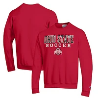 Men's Champion Scarlet Ohio State Buckeyes Soccer Stack Logo Powerblend Pullover Sweatshirt