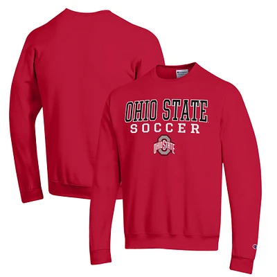 Men's Champion Scarlet Ohio State Buckeyes Soccer Stack Logo Powerblend Pullover Sweatshirt