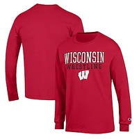 Men's Champion Red Wisconsin Badgers Wrestling Stack Logo Long Sleeve T-Shirt