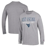 Men's Champion Gray West Virginia Mountaineers Wrestling Stack Logo Long Sleeve T-Shirt