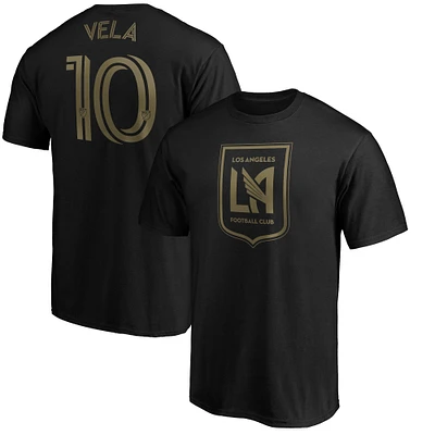 Men's Fanatics Carlos Vela Black LAFC Name & Number Authentic Stack - T-Shirt