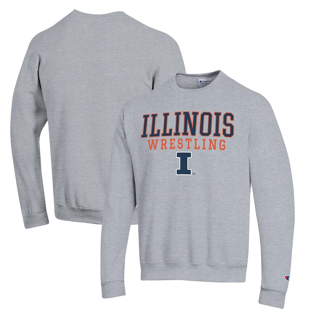 Men's Champion Gray Illinois Fighting Illini Wrestling Stack Powerblend Pullover Sweatshirt