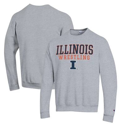 Men's Champion Gray Illinois Fighting Illini Wrestling Stack Powerblend Pullover Sweatshirt