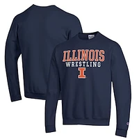 Men's Champion Navy Illinois Fighting Illini Wrestling Stack Powerblend Pullover Sweatshirt