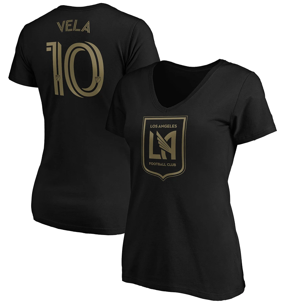 Women's Fanatics Carlos Vela Black LAFC Name & Number Authentic Stack - V-Neck T-Shirt