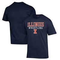 Men's Champion Navy Illinois Fighting Illini Wrestling Stack Logo T-Shirt