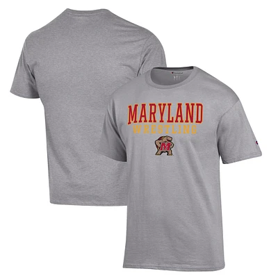Men's Champion Gray Maryland Terrapins Wrestling Stack Logo T-Shirt