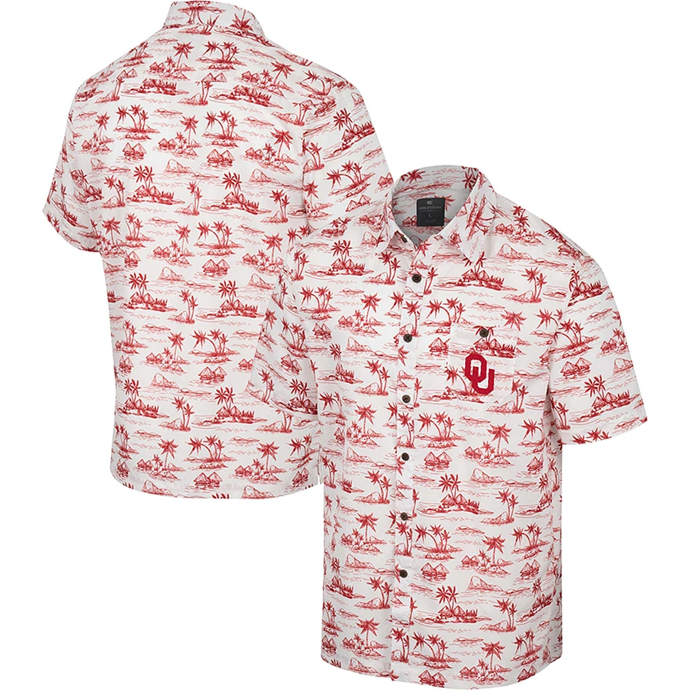 Men's Colosseum White Oklahoma Sooners Spontaneous is Romantic Camp Button-Up Shirt