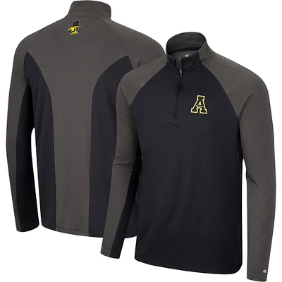 Men's Colosseum Black/Charcoal Appalachian State Mountaineers Two Yutes Raglan Quarter-Zip Windshirt