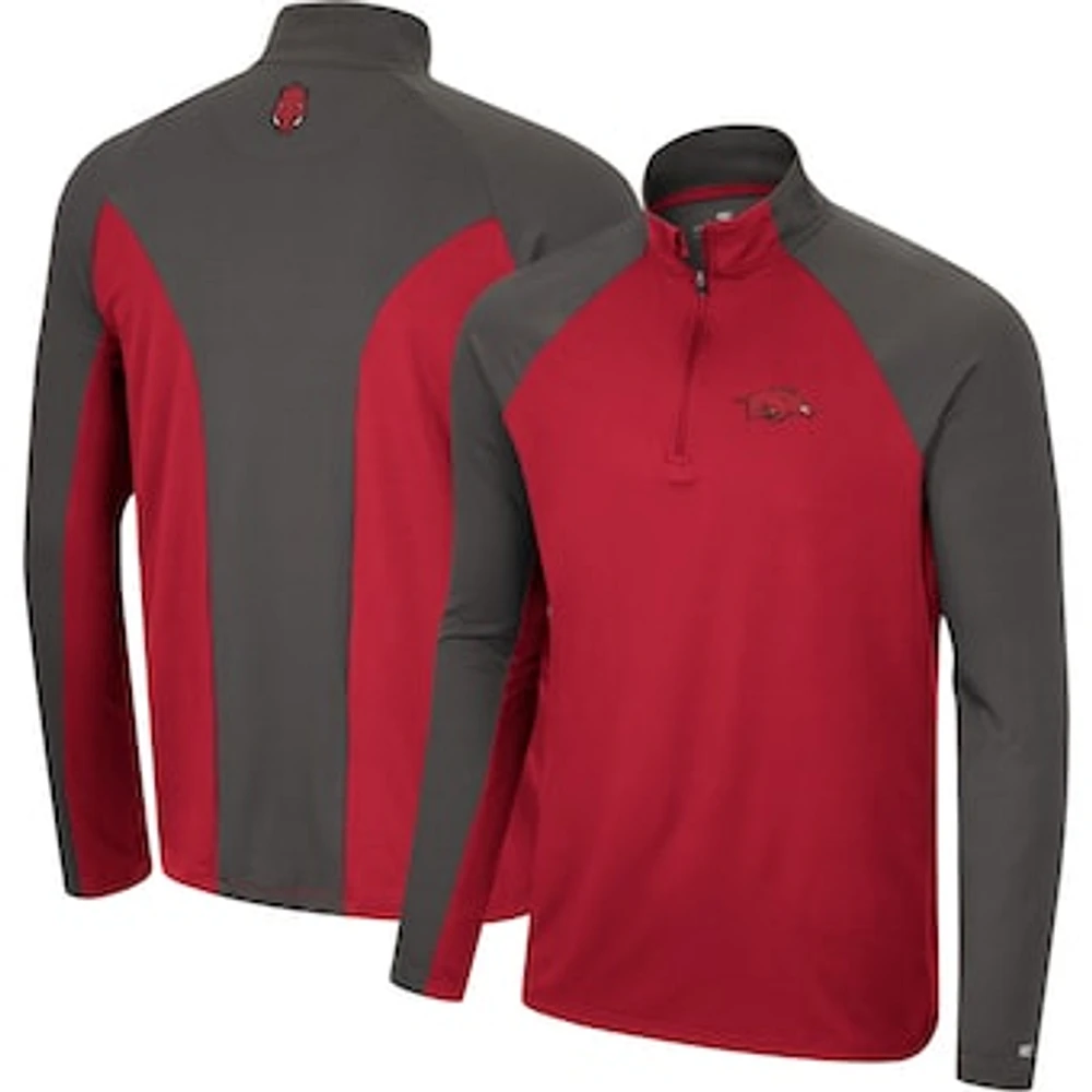 Men's Colosseum Cardinal/Charcoal Arkansas Razorbacks Two Yutes Raglan Quarter-Zip Windshirt