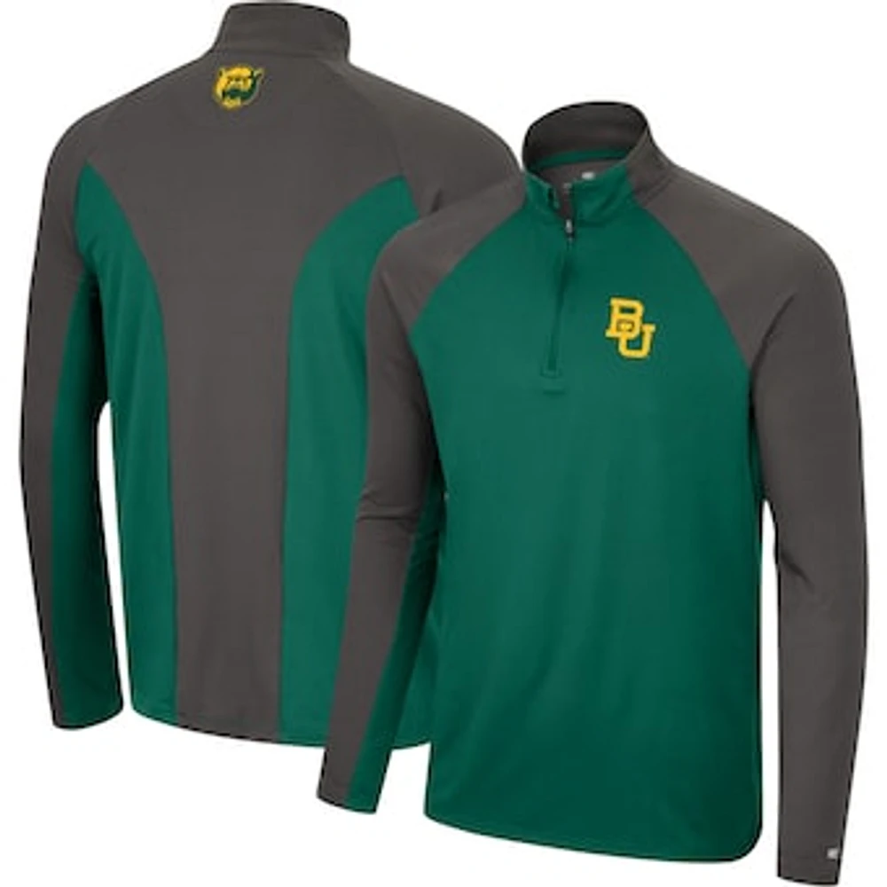 Men's Colosseum Green/Charcoal Baylor Bears Two Yutes Raglan Quarter-Zip Windshirt