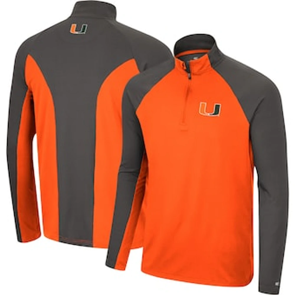 Men's Colosseum Orange/Charcoal Miami Hurricanes Two Yutes Raglan Quarter-Zip Windshirt