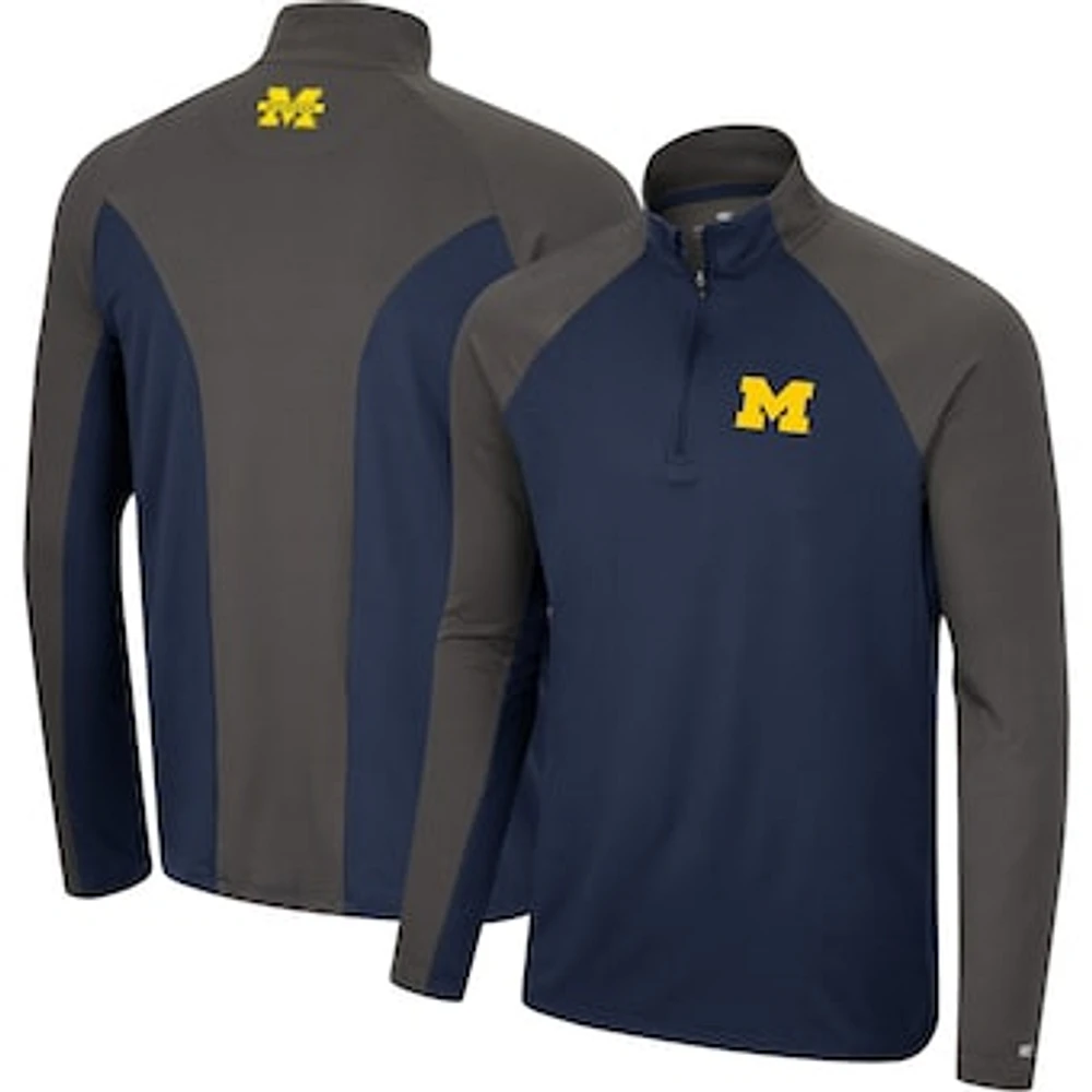 Men's Colosseum Navy/Charcoal Michigan Wolverines Two Yutes Raglan Quarter-Zip Windshirt