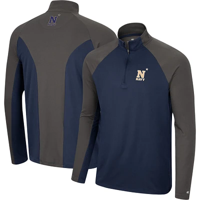 Men's Colosseum Navy/Charcoal Navy Midshipmen Two Yutes Raglan Quarter-Zip Windshirt