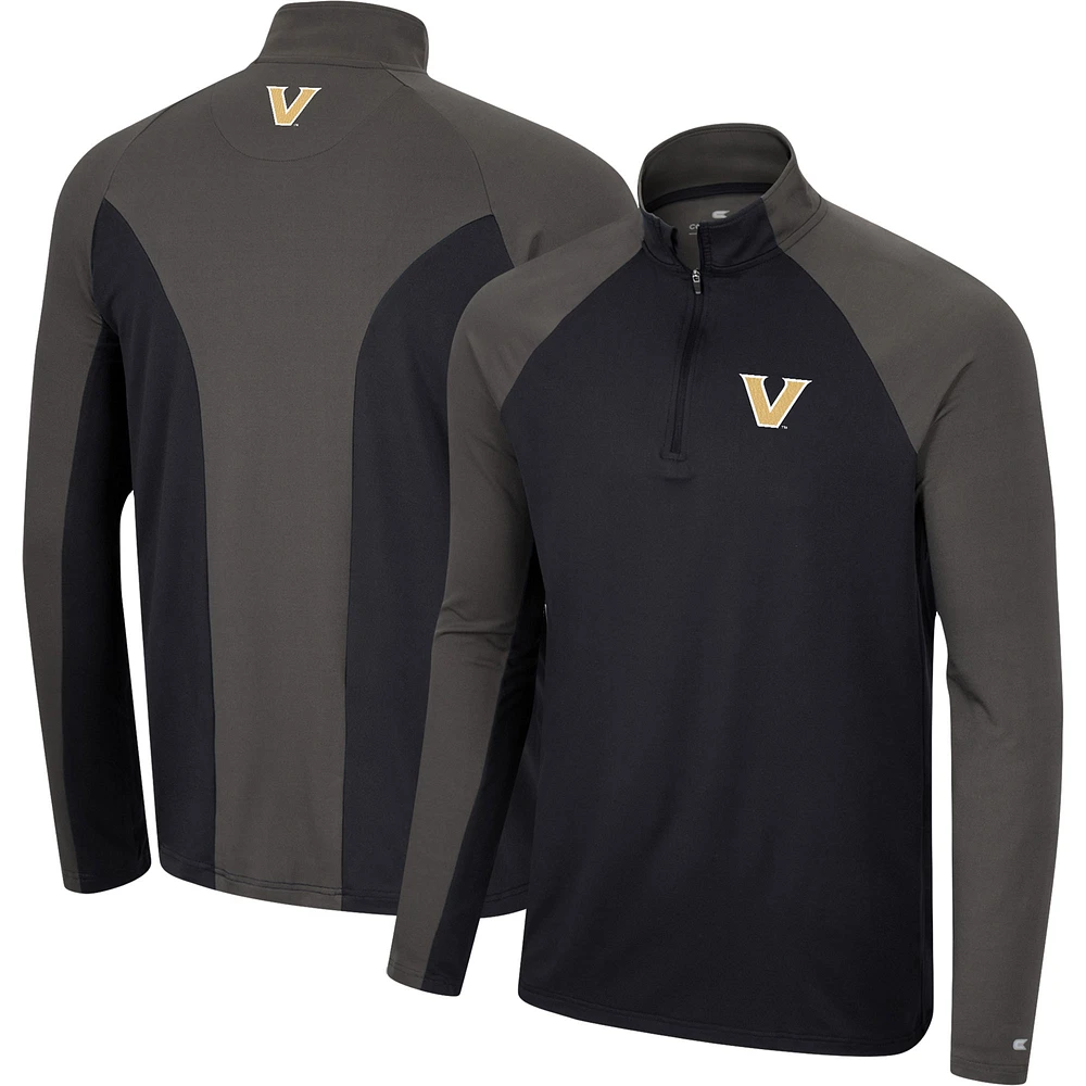 Men's Colosseum Black/Charcoal Vanderbilt Commodores Two Yutes Raglan Quarter-Zip Windshirt