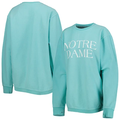 Women's Pressbox Mint Notre Dame Fighting Irish Comfy Cord Bar Print Pullover Sweatshirt