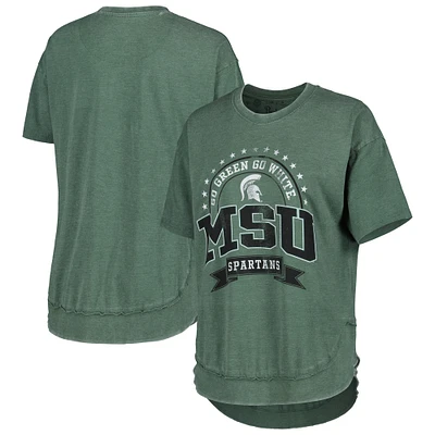 Women's Pressbox Heather Green Michigan State Spartans Vintage Wash Poncho Captain T-Shirt