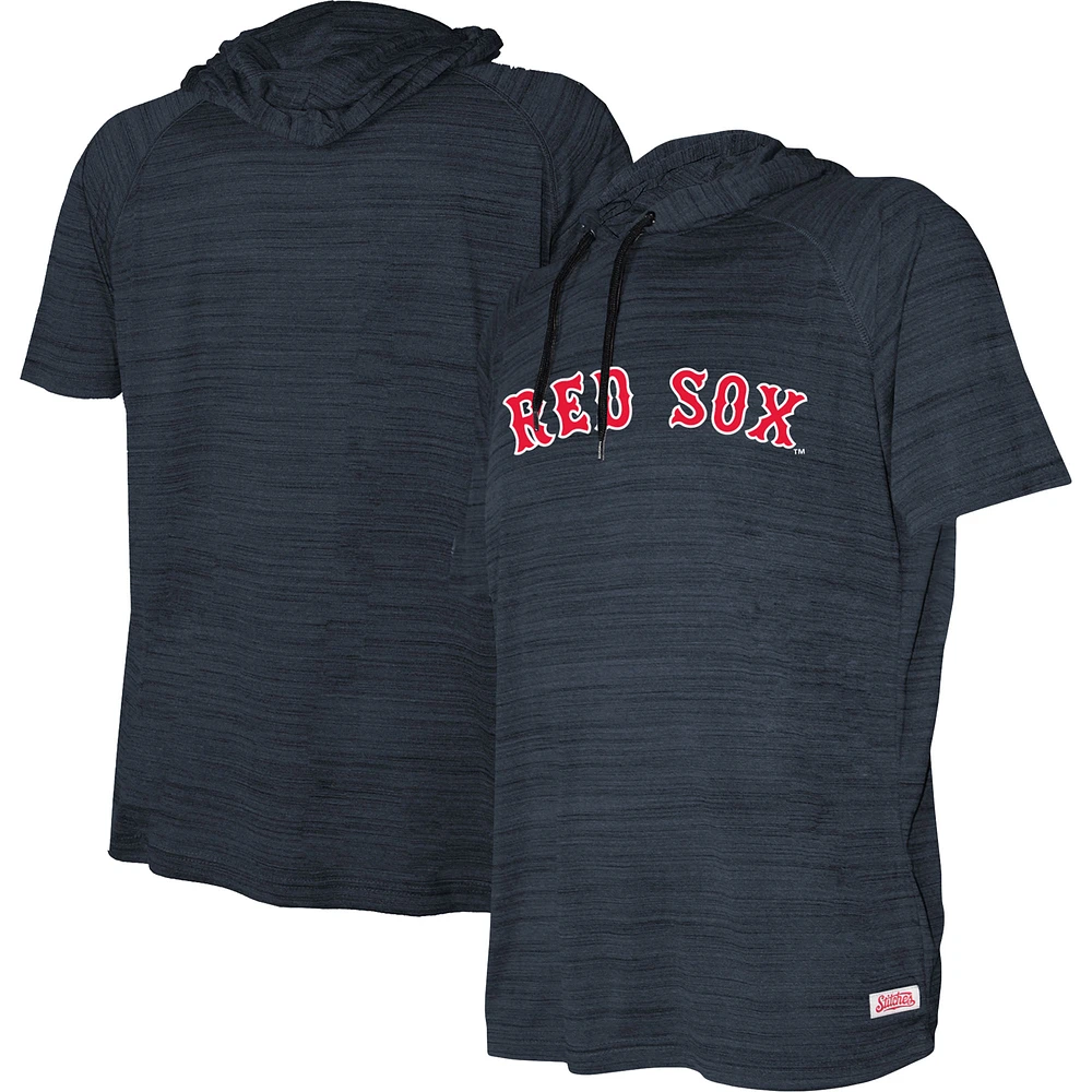 Youth Stitches Heather Navy Boston Red Sox Raglan Short Sleeve Pullover Hoodie