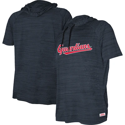 Youth Stitches Heather Navy Cleveland Guardians Raglan Short Sleeve Pullover Hoodie