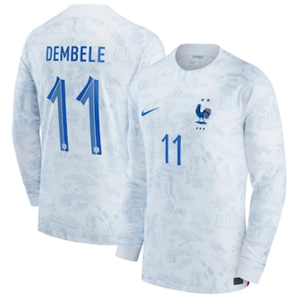 Men's Nike Ousmane Dembele White France National Team 2022/23 Away Breathe Stadium Replica Long Sleeve Jersey