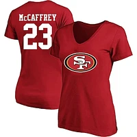 Women's Christian McCaffrey Scarlet San Francisco 49ers Plus Fair Catch Name & Number V-Neck T-Shirt