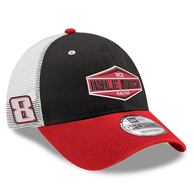 Men's New Era Black/Red Kyle Busch 9FORTY Side Patch Trucker Adjustable Hat