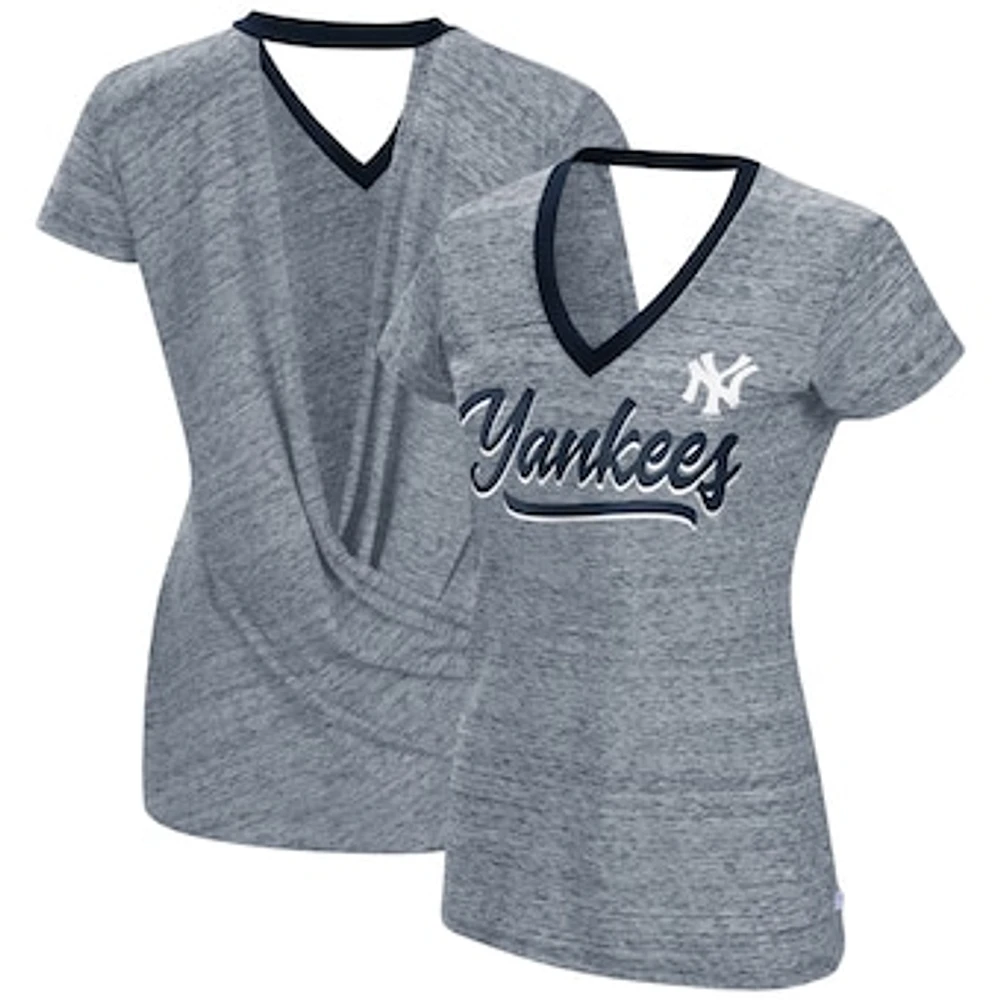 Women's Touch Navy New York Yankees Halftime Back Wrap Top V-Neck - T-Shirt