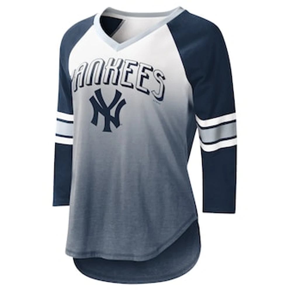 Women's G-III 4Her by Carl Banks Navy New York Yankees Lead Off Raglan 3/4-Sleeve Tri-Blend - V-Neck T-Shirt