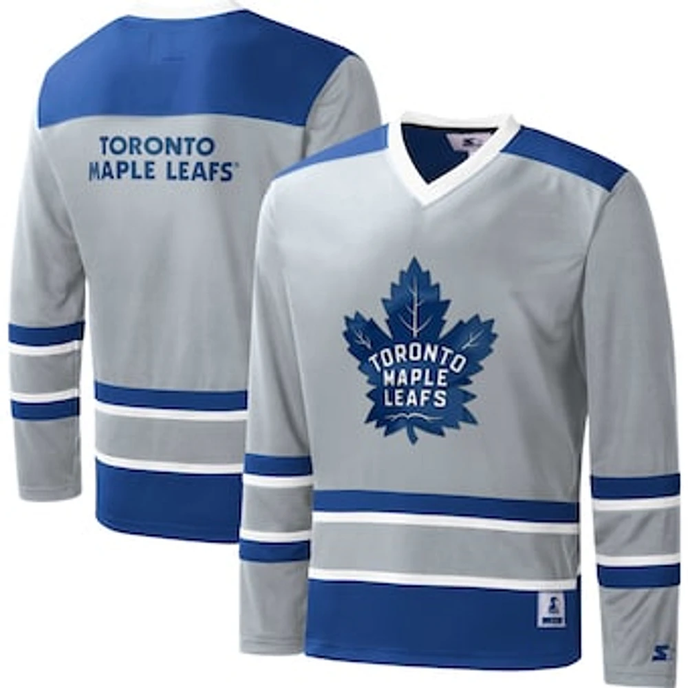 Men's Starter Gray Toronto Maple Leafs Cross-Check V-Neck - Long Sleeve T-Shirt