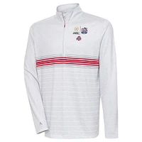 Men's Antigua Heather Gray/Scarlet Ohio State Buckeyes College Football Playoff 2022 Peach Bowl Bullseye Quarter-Zip Pullover Top