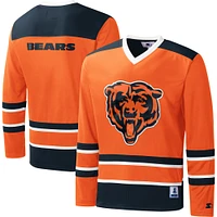 Men's Starter Orange Chicago Bears Cross-Check V-Neck Long Sleeve T-Shirt