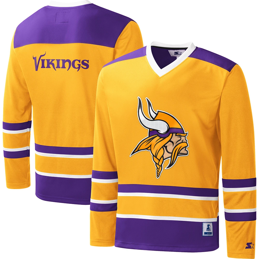 Men's Starter Gold Minnesota Vikings Cross-Check V-Neck Long Sleeve T-Shirt