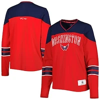 Women's Tommy Hilfiger Red Washington Capitals Abigail V-Neck Long Sleeve T-Shirt