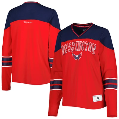 Women's Tommy Hilfiger Red Washington Capitals Abigail V-Neck Long Sleeve T-Shirt