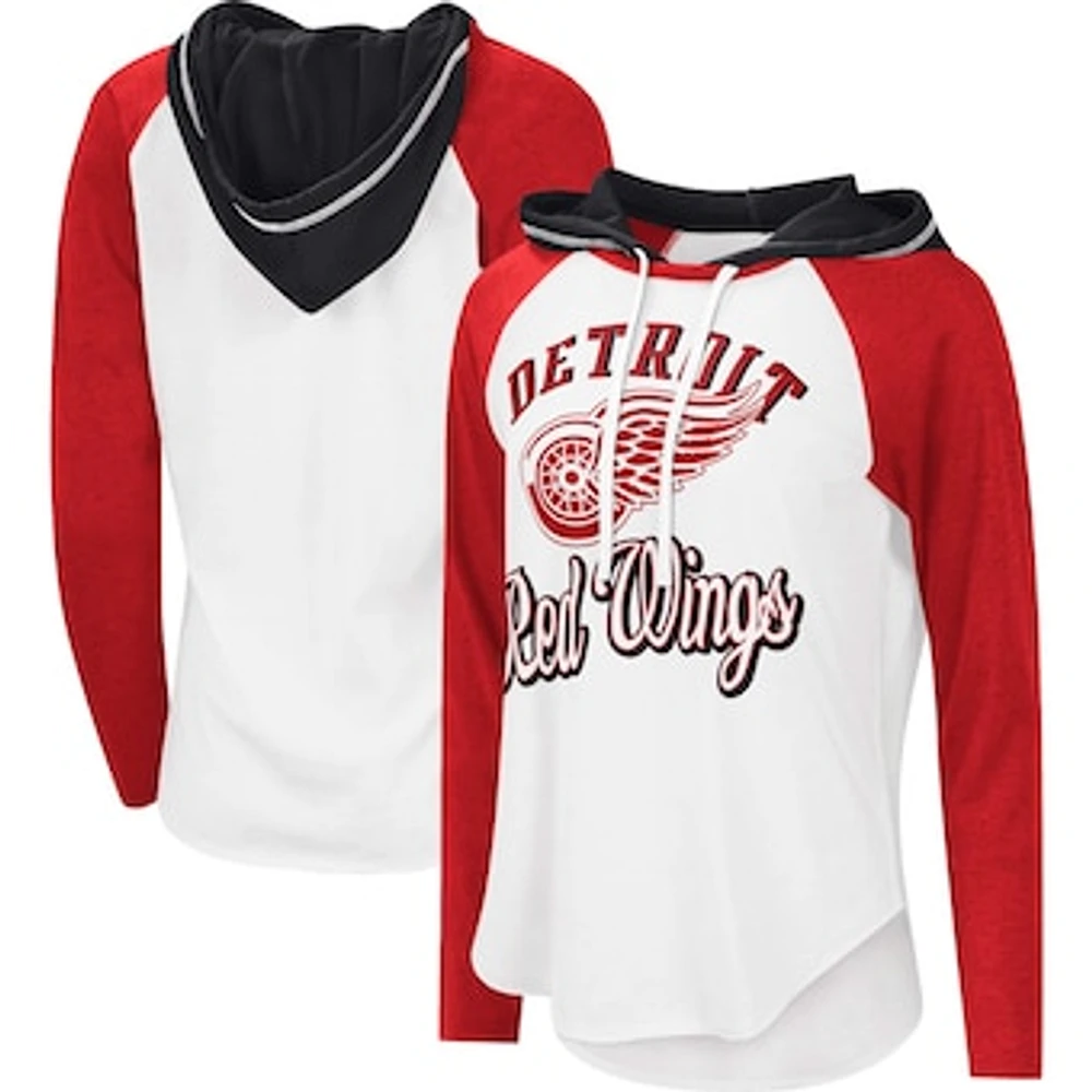 Women's G-III Sports by Carl Banks White/Heather Red Detroit Wings MVP Raglan Lightweight Hooded T-Shirt