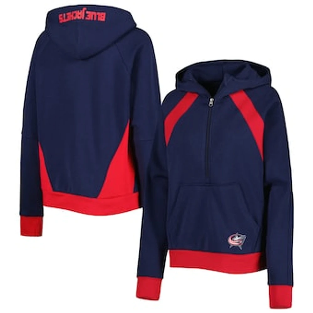 Women's Starter Navy Columbus Blue Jackets Wishbone Half-Zip Hoodie