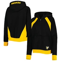 Women's Starter Black Pittsburgh Penguins Wishbone Half-Zip Hoodie