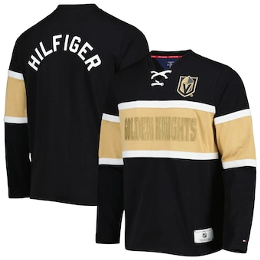 Men's Tommy Hilfiger Black Vegas Golden Knights Walter Lace-Up Long Sleeve Top