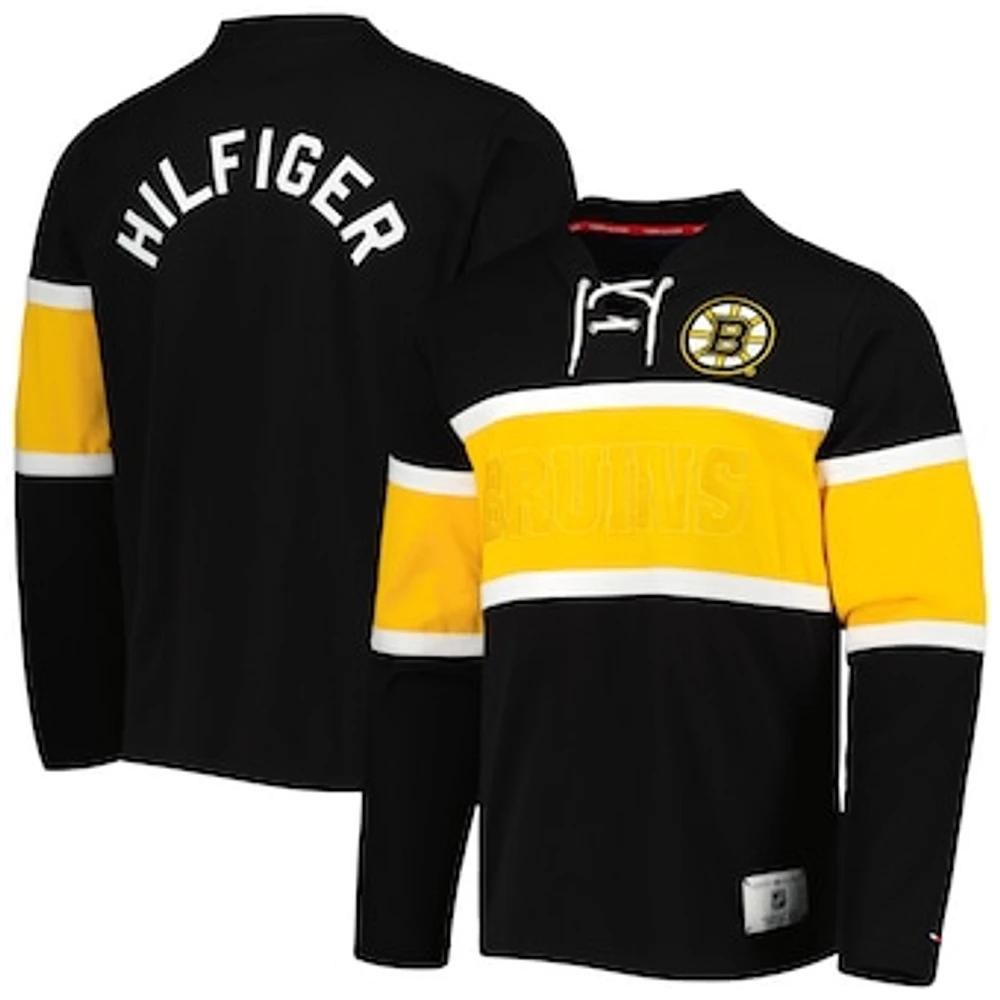 Men's Tommy Hilfiger Black Boston Bruins Walter Lace-Up Long Sleeve Top