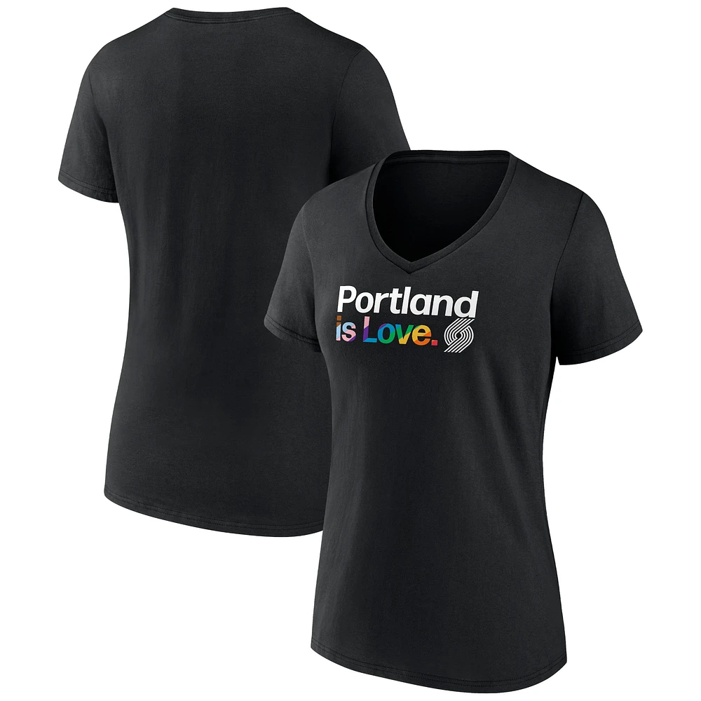 Women's Black Portland Trail Blazers City Pride Team Logo V-Neck T-Shirt