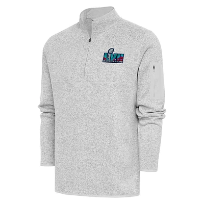 Men's Antigua Heather Gray Super Bowl LVII Fortune Quarter-Zip Pullover Top