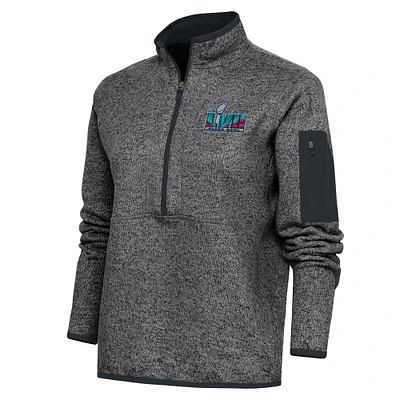 Women's Antigua Heather Charcoal Super Bowl LVII Fortune Quarter-Zip Pullover Jacket