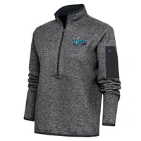 Women's Antigua Heather Charcoal Super Bowl LVII Fortune Quarter-Zip Pullover Jacket