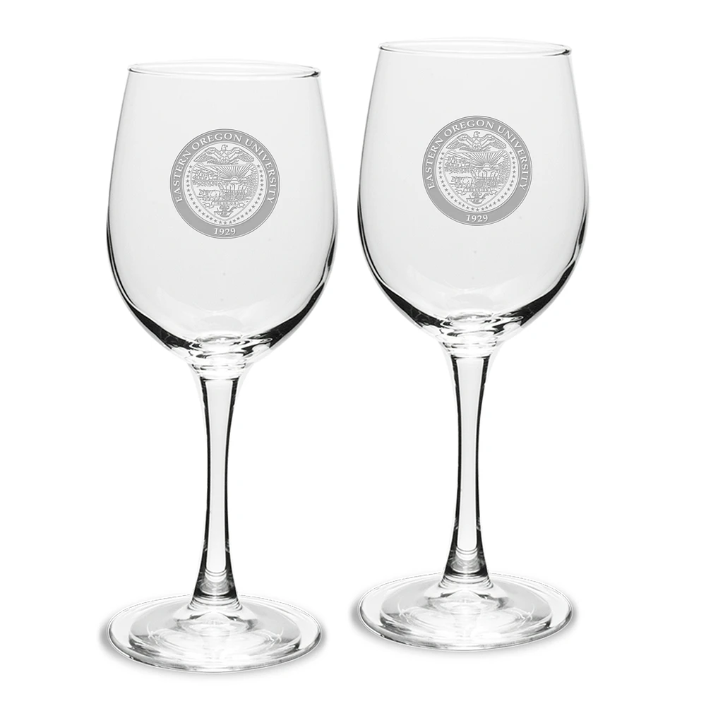 Eastern Oregon Mountaineers Primary Logo 12oz. 2-Piece Traditional White Wine Glass Set