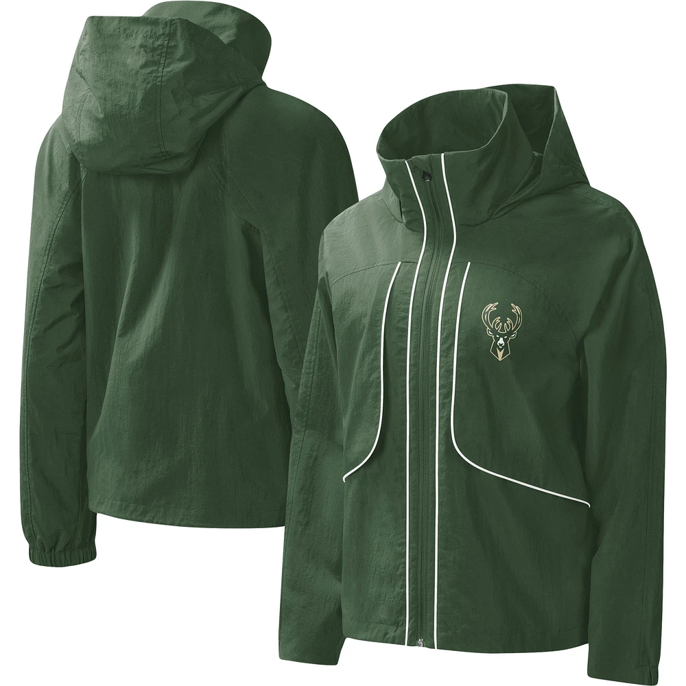 Women's G-III 4Her by Carl Banks Hunter Green Milwaukee Bucks Last Shot Full-Zip Hoodie