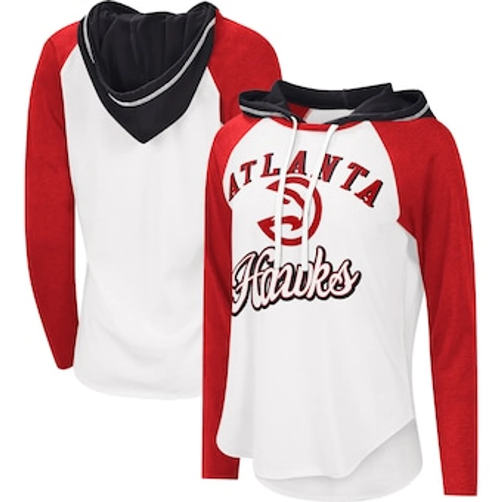 Women's G-III 4Her by Carl Banks White Atlanta Hawks MVP Raglan Hoodie Long Sleeve T-Shirt